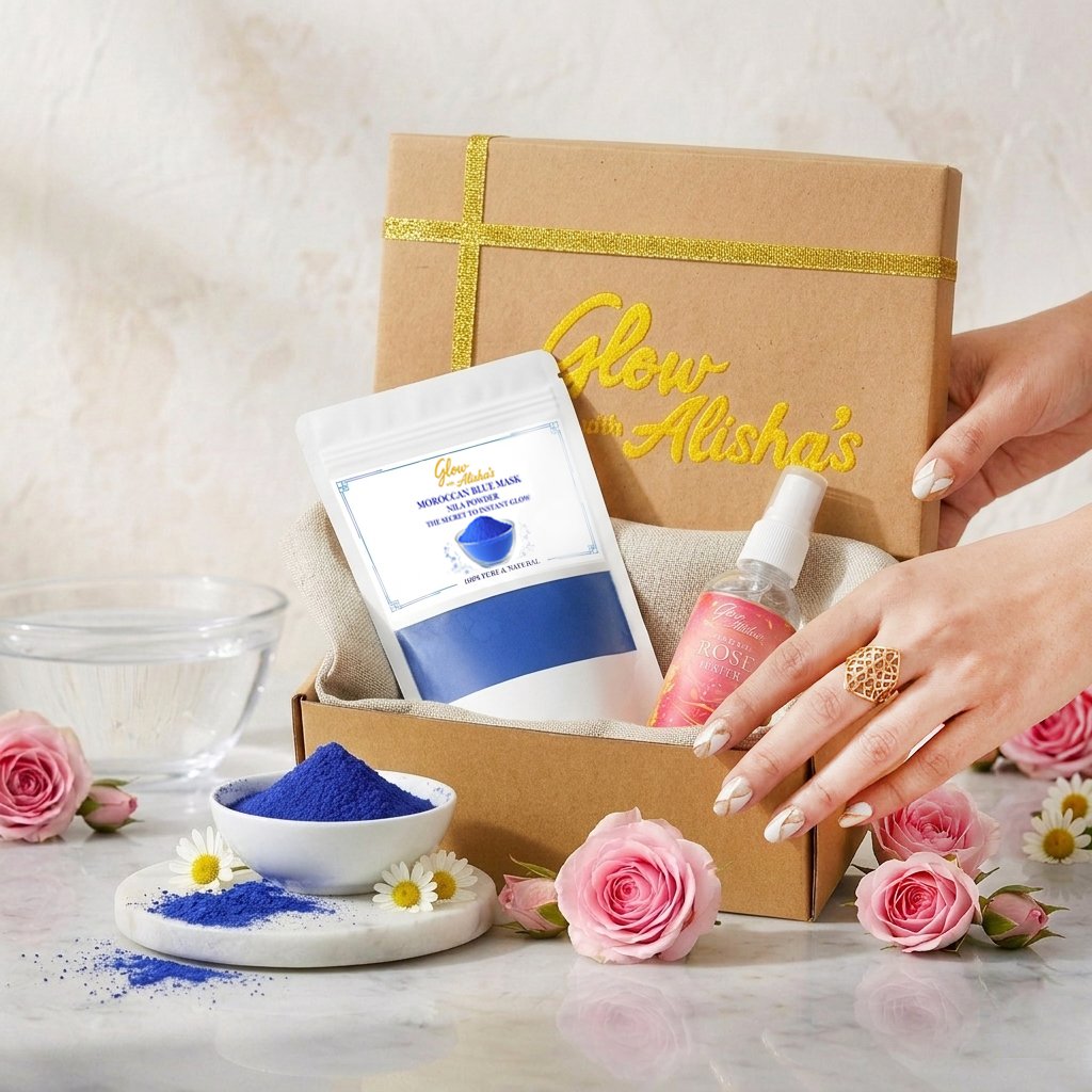 Moroccan Blue Nila Powder Instant Whitening & Glow – FREE Rose Water Bundle (6)